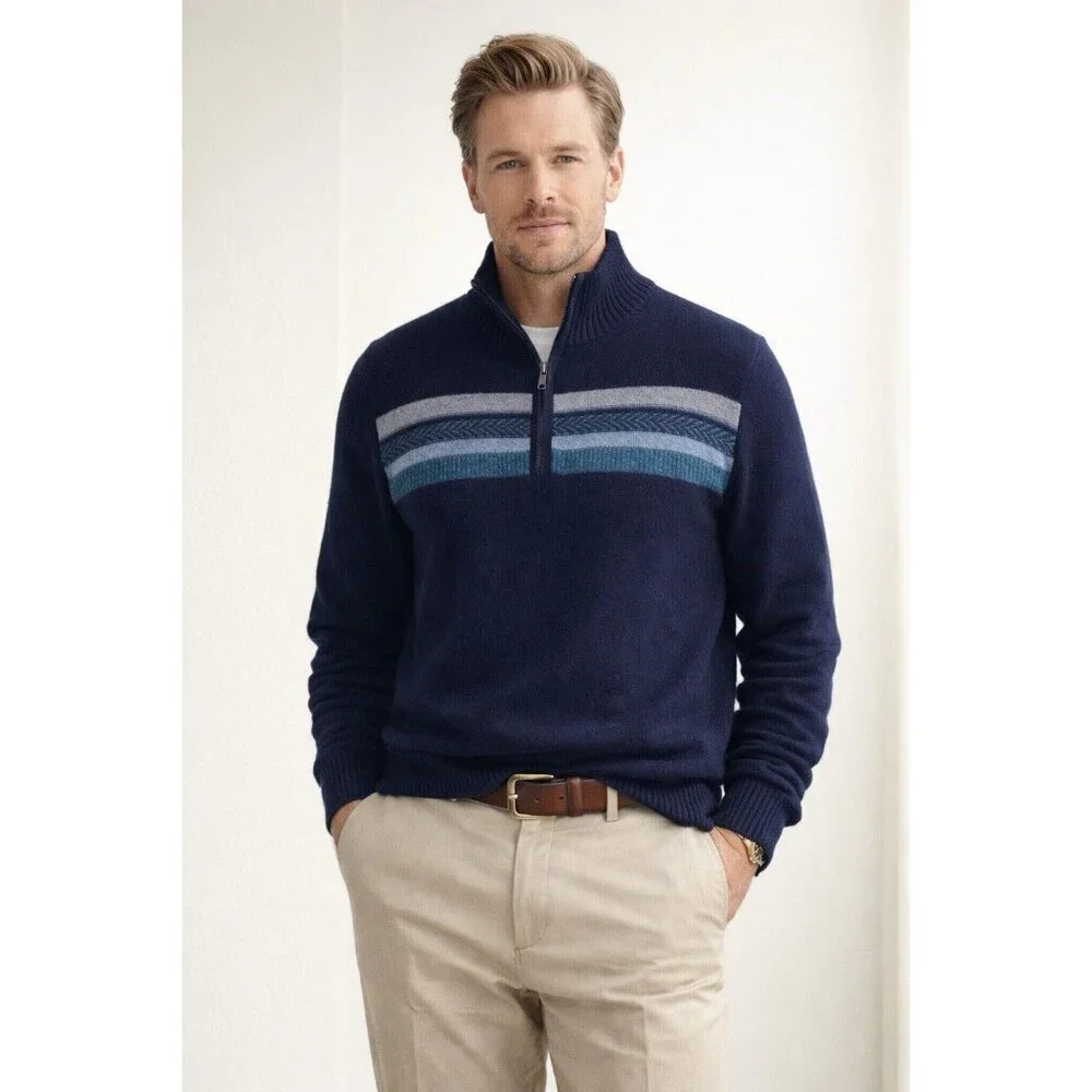 BANANA REPUBLIC Merino Wool Italian Yarn 1/4 Zip Sweater Navy Academia Preppy XL